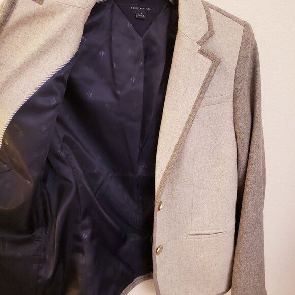 Tommy Hilfiger Grey Color Blocked One Button Wool Blend Blazer Size 2 EUC - Picture 8 of 12